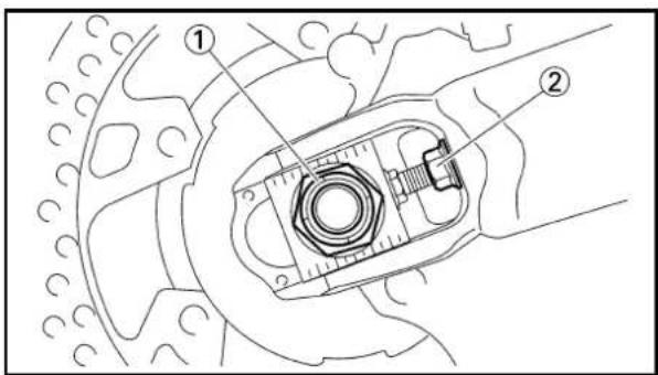 Technical diagram of a mechanical assembly with labeled parts ① and ②