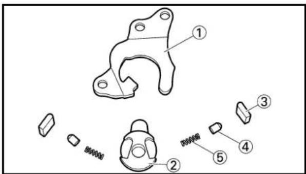 Technical diagram of a mechanical component with numbered parts, likely for assembly or identification.