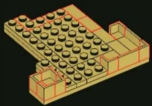 3D architectural model of a modular building with circular components and rectangular openings (no text or symbols)