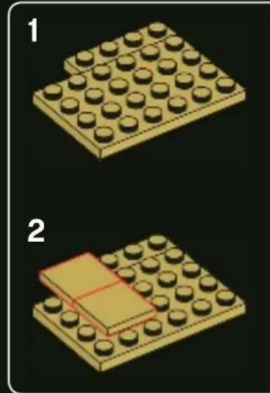 Two 3D LEGO blocks with circular holes, one showing a red line segment and the other a grid pattern (no text or symbols)