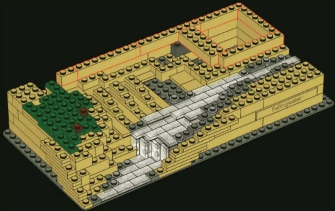 3D architectural diagram of a building layout with green and yellow blocks, no visible text or symbols