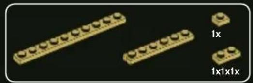 Three LEGO brick blocks with rounded tops arranged horizontally on a black background, labeled '1x' and '1x1x1x' respectively (no additional text or symbols)