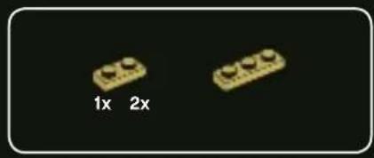 Two yellow LEGO-style blocks labeled '1x 2x' on black background (no additional text or symbols)