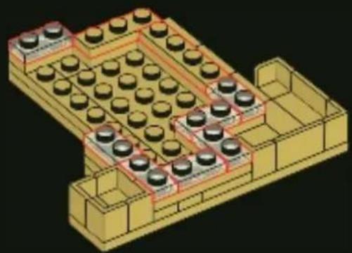 3D architectural diagram of a modular building layout with numbered circular components (no text or symbols)