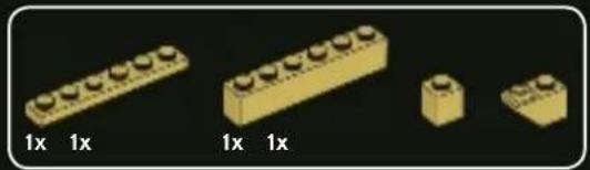 Four yellow LEGO blocks with rounded tops, each labeled '1x' (no additional text or symbols)