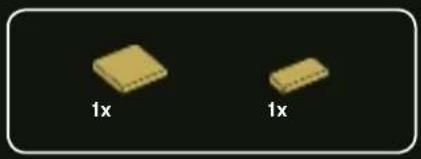 Two gold-colored electronic components labeled '1x' on a black background (no additional text or symbols)