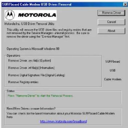 MOTOROLA SB4200 - Removing the USB Driver from Windows 98 or Me, continued - 1