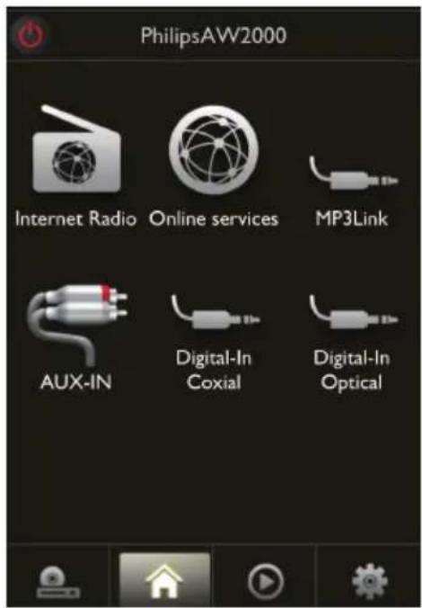 PhilipsAW2000 Internet Radio Online services MP3Link AUX-IN Digital-In Coxial Digital-In Optical