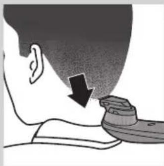 Illustration of a person's neck and ear with a downward arrow indicating pressure or airflow; no text or symbols.