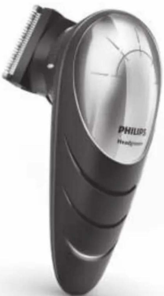 Black Philips electric shaver with visible grille and blade (no text or symbols on device body)
