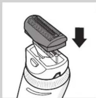 Illustration of a hairdryer with a downward arrow indicating compression.