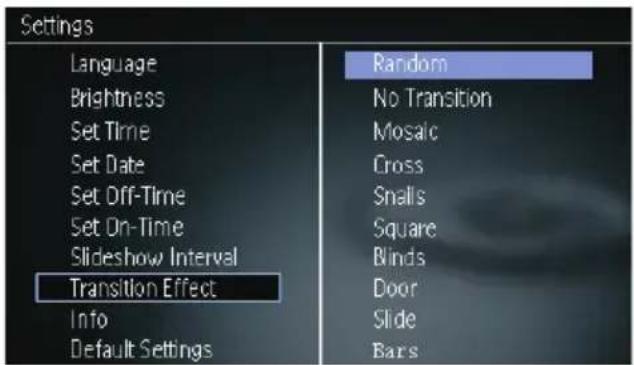PHILIPS SPF1207 - Select a slideshow transition effect - 1