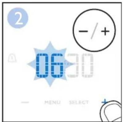 2 - / + 06:30 - MENU SELECT +
