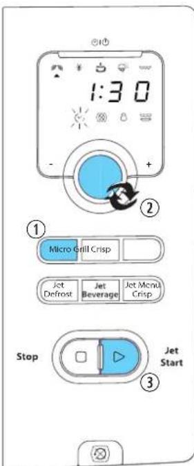 1:30 ① Micro Grill Crisp Jet Defrost Jet Beverage Jet Menu Crisp Stop Jet Start