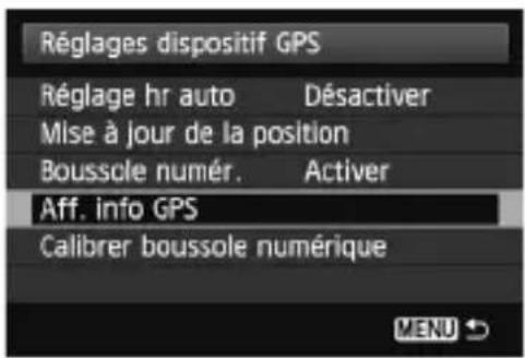 CANON GP-E2 - Sélectionnez [Réglages dispositif GPS]. - 2