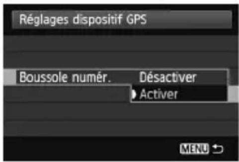 CANON GP-E2 - Sélectionnez [Réglages dispositif GPS]. - 2