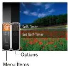 Self-Timer Set Self-Timer Options Menu Items
