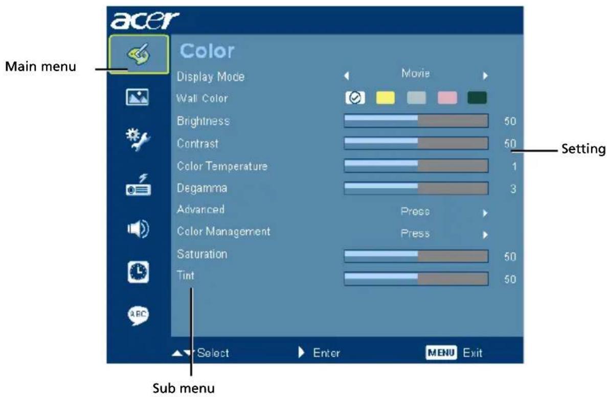 ACER P7500 - Using the OSD menus - 1