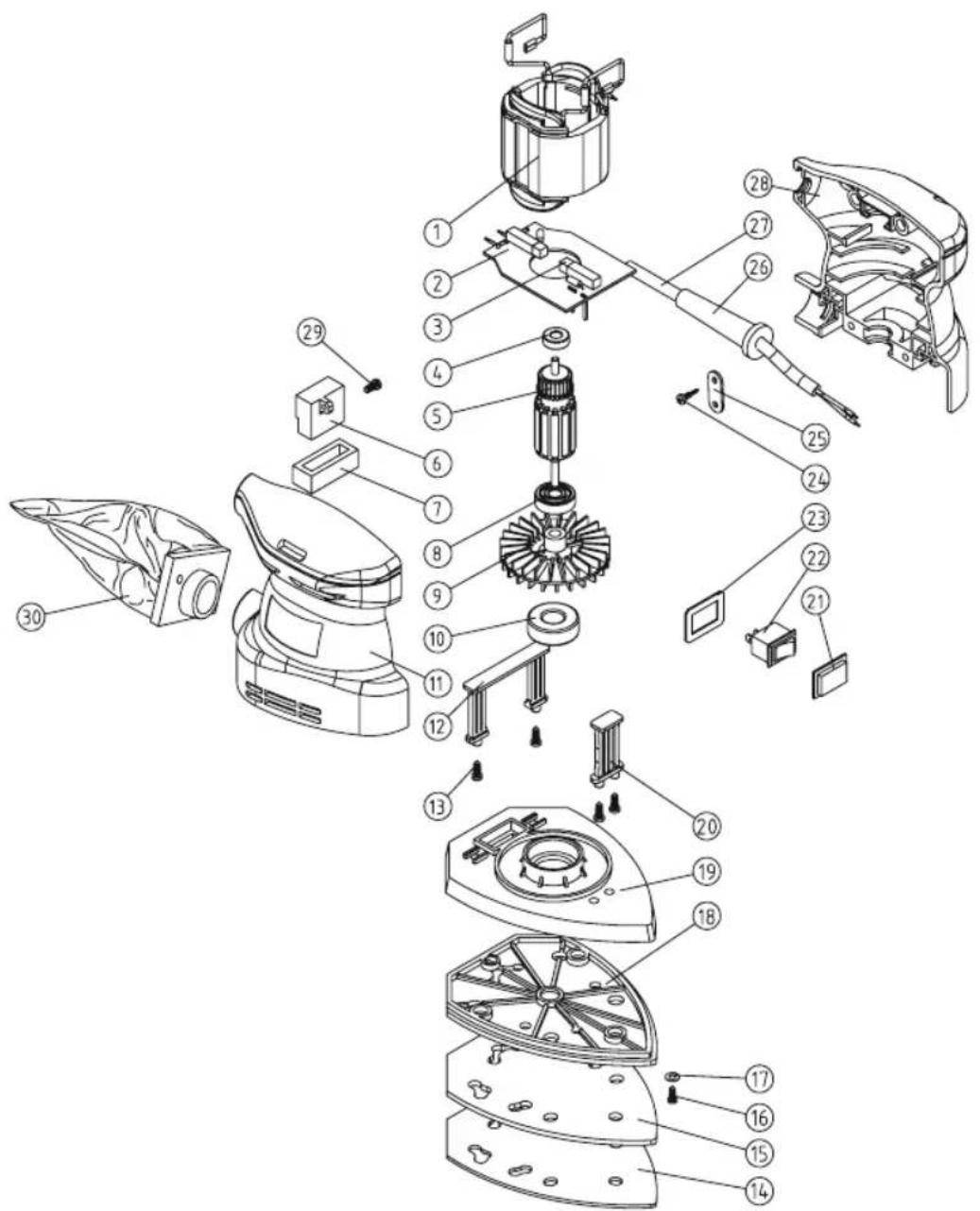 Exploded view diagram of a washing machine with numbered parts for identification