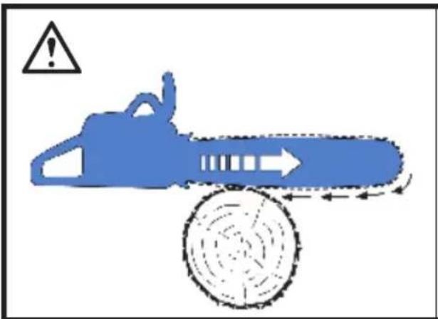 Warning sign with a blue chainsaw and circular gear, indicating hazard or safety warning