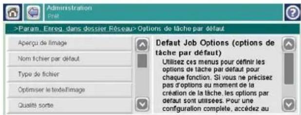 HP LaserJet Enterprise CM4540 MFP - Modification des paramètres de numérisation/envoi par défaut à partir du panneau de commande - 4