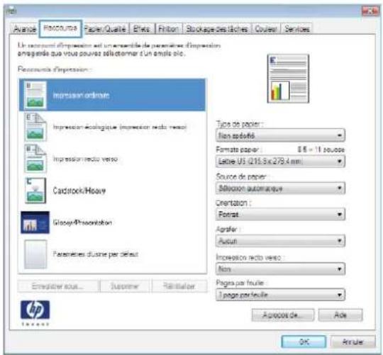 HP LaserJet Enterprise CM4540 MFP - Utilisation d'un raccourci d'impression avec Windows - 3