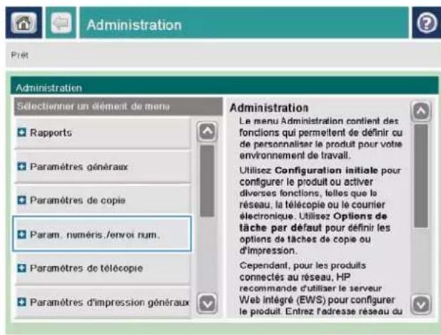 HP LaserJet Enterprise 500 MFP M525 - Modification des paramètres de numérisation/envoi par défaut à partir du panneau de commande - 2