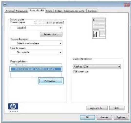 HP LaserJet Enterprise 500 MFP M525 - Imprimer la première ou la dernière page sur un papier différent (Windows) - 3