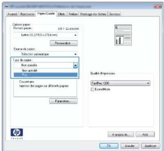 HP LaserJet Enterprise 500 MFP M525 - Sélectionner le type de papier (Windows) - 3