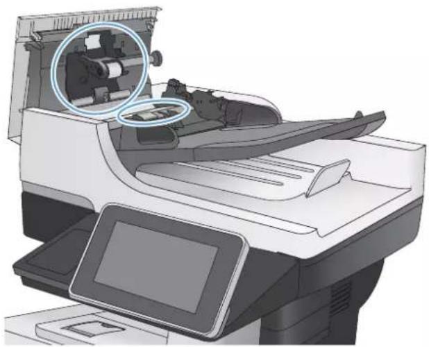 HP LaserJet Enterprise 500 MFP M525 - Nettoyez les rouleaux et le tampon de séparation du bac d'alimentation. - 2