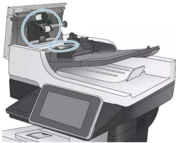 HP LaserJet Enterprise 500 MFP M525 - Nettoyez les rouleaux et le tampon de séparation du bac d'alimentation. - 3