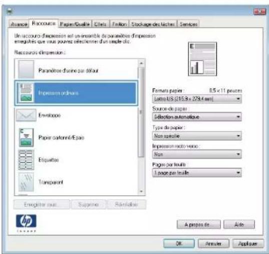 HP LaserJet Enterprise 500 MFP M525 - Utiliser un raccourci d'impression (Windows) - 3