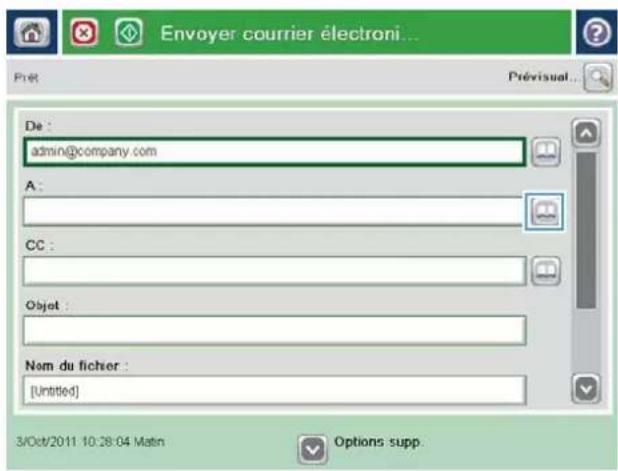 HP LaserJet Enterprise 500 MFP M525 - Envoi d'un document vers une adresse électronique à l'aide du carnet d'adresses - 3