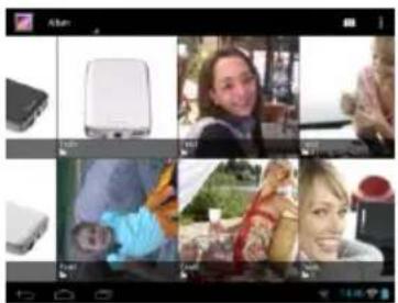 Grid of six photos showing people in various settings including devices, clothing, and drinks (no visible text or symbols)