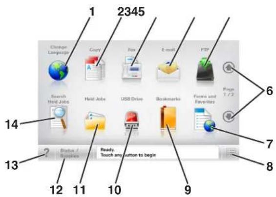 LEXMARK CX510de - Understanding the home screen - 1
