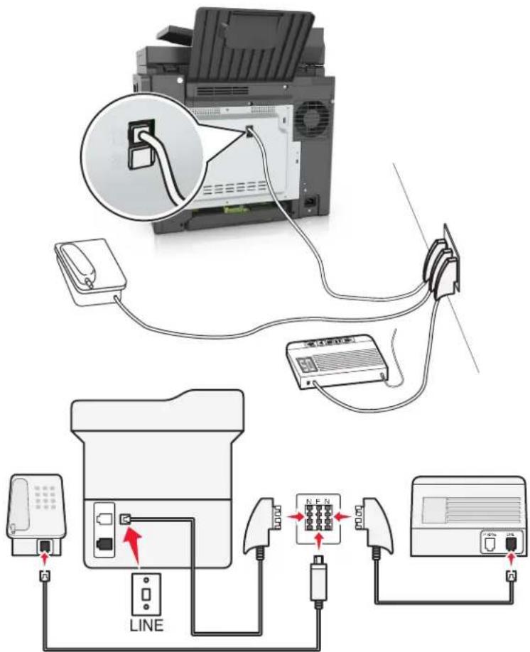 LEXMARK CX510de - Connecting the printer to a wall jack in Germany - 2