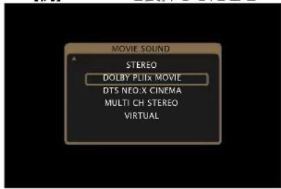 MOVIE SOUND STEREO DOLBY PLIX MOVIE DTS NEO:X CINEMA MULTI CH STEREO VIRTUAL