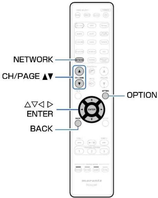 NETWORK CH/PAGE ▲▼ △▽◀ ▷ ENTER BACK OPTION MARANTZ HAC2594