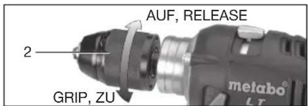 METABO BS 14.4 LT Quick - Apertura, chiusura del mandrino autoserrante - 1
