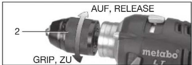 METABO BS 14.4 LT Quick - Opening, tensioning the keyless chuck - 1