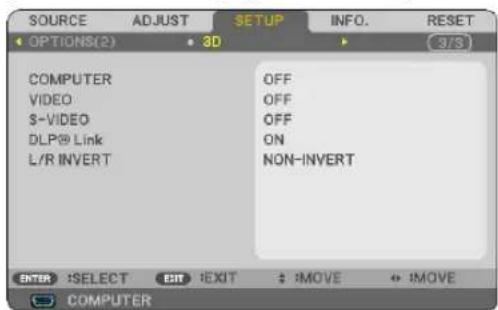 NEC V260X - On-screen menu for 3D images - 4