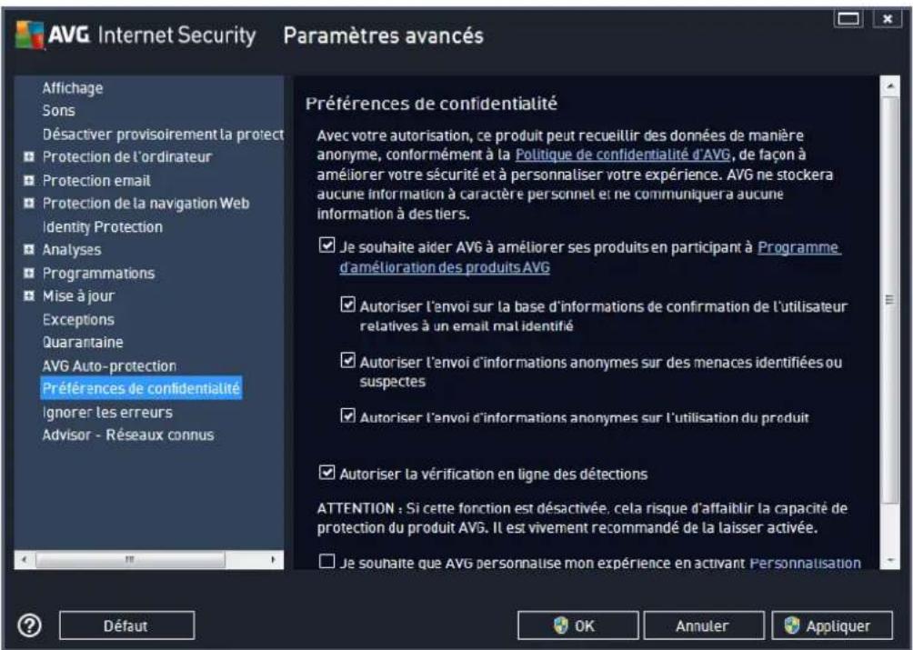 AVG Internet Security 2014 - Préférences de confidentialité - 1
