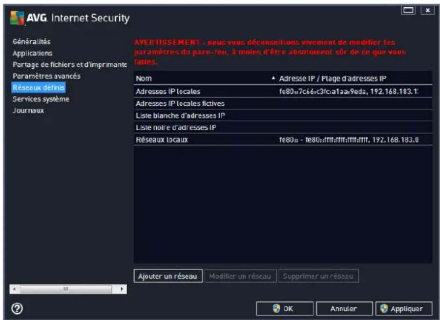 AVG Internet Security 2014 - Réseaux définis - 1