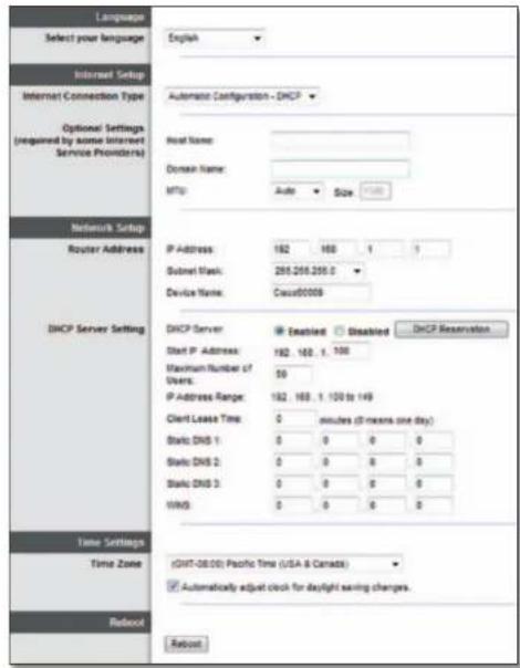 LINKSYS E1500 - Setup (Configuração) > Basic Setup (Configuração básica) - 1