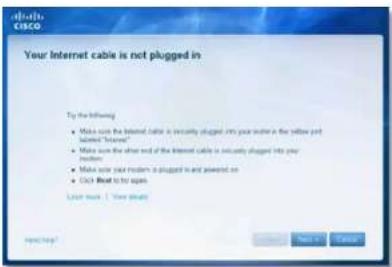 LINKSYS E1500 - Your Internet cable is not plugged in (Internet-kaapelia ei ole liitetty) -ilmoitus - 1