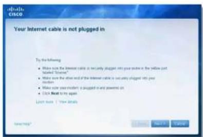 LINKSYS E1500 - Mensaje Your Internet cable is not plugged in (El cable de Internet no está conectado) - 1