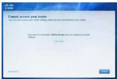 LINKSYS E1500 - Message Cannot access your router (Accès au routeur impossible) - 1