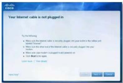 LINKSYS E1500 - Melding: Your Internet cable is not plugged in (Internett-kabelen er ikke koblet til) - 1