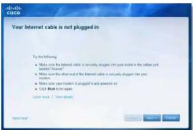 LINKSYS E1500 - Meddelandet Your Internet cable is not plugged in (Internetkabeln är inte ansluten) - 1