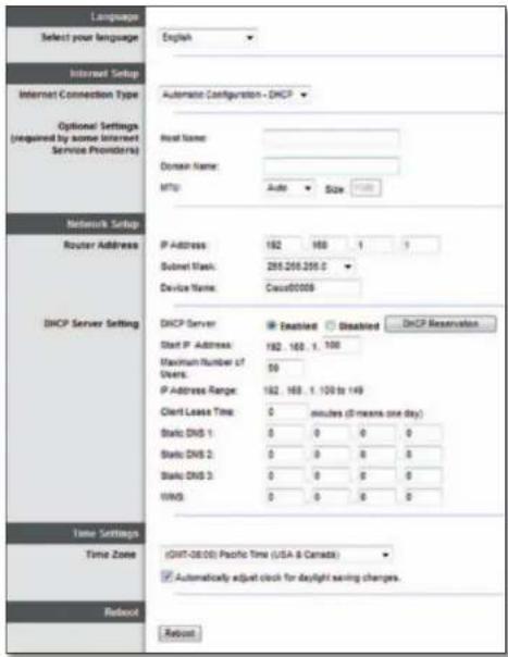 LINKSYS E1500 - Setup > Basic Setup (Konfiguracja > Konfiguracja podstawowa) - 1